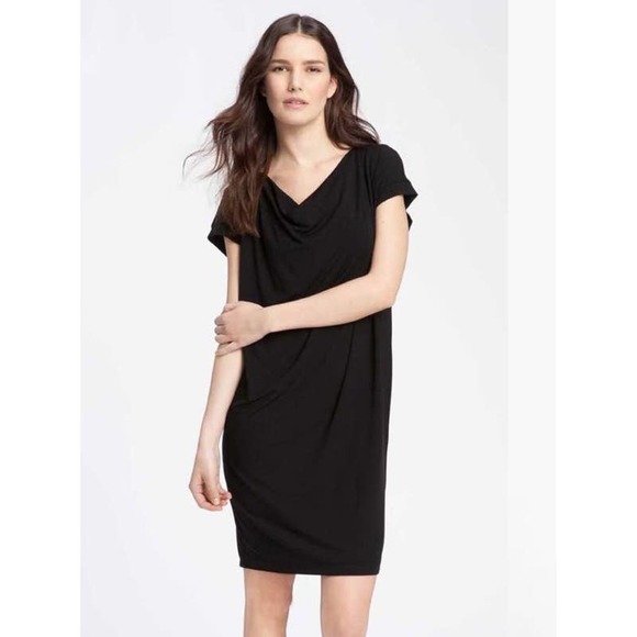 Eileen Fisher Dresses & Skirts - Eileen Fisher Drape Neck Short Sleeve Jersey Shift Dress Black